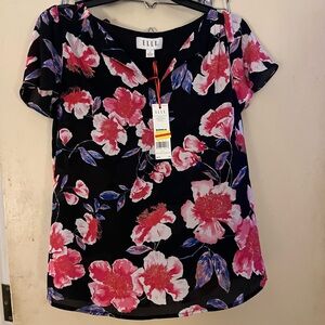 Elle Women's Black and Pink Floral Blouse